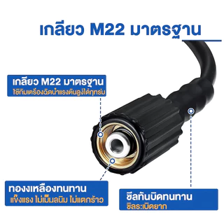 สายฉีดน้ำแรงดันสูง ไฮดรอลิค 5/10 เมตร แข็งแรง ทนทาน สำหรับเครื่องฉีดน้ำแรงดันสูง (เกลียว 22-22 มม.) แบบเกลียวขัน