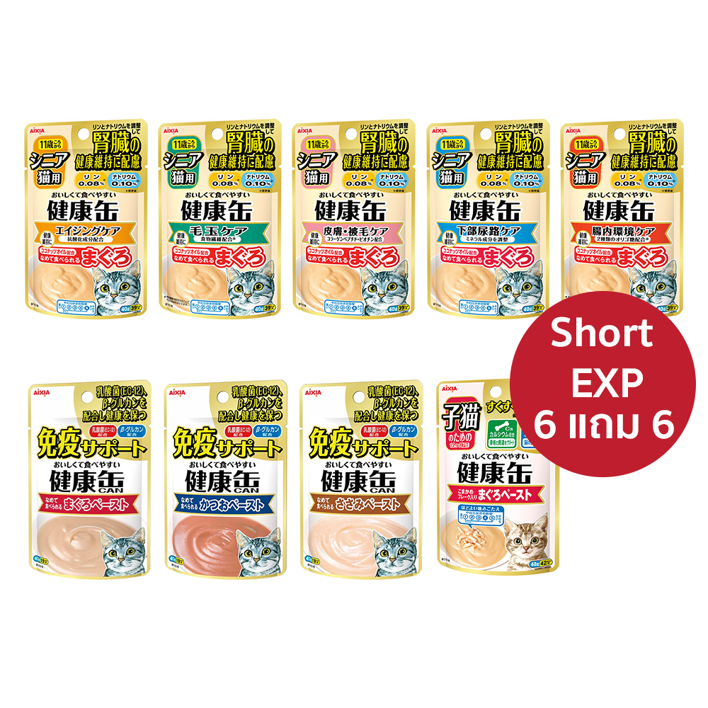 [6 แถม 6][Short EXP] AIXIA อาหารเปียกแมว คละสูตร สินค้าใกล้วันสิ้นอายุราคาพิเศษ