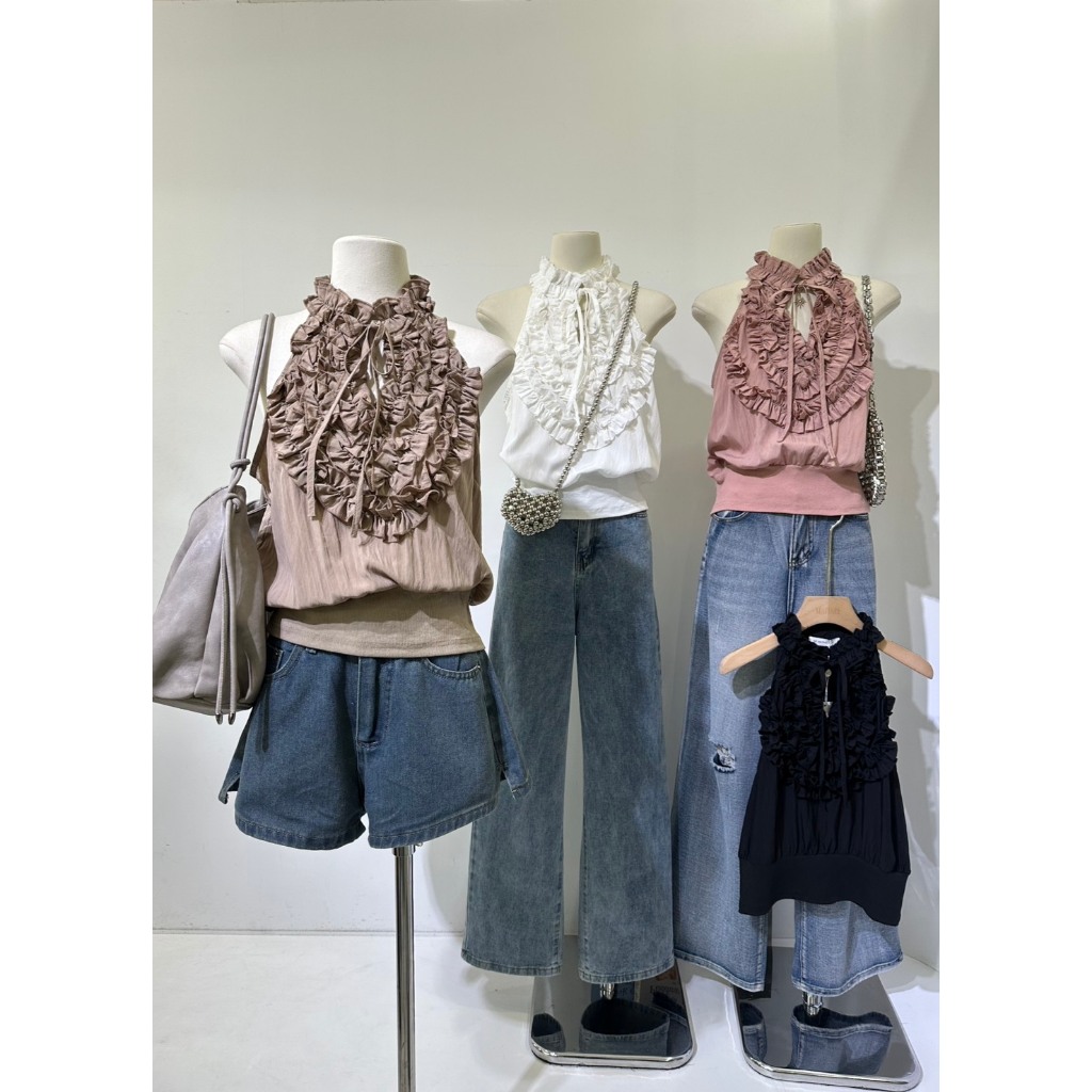 🌷 M1987 — เสื้อคอจีนระบายหน้า ผ้าพลิ้วหรู ดูแพงมาก