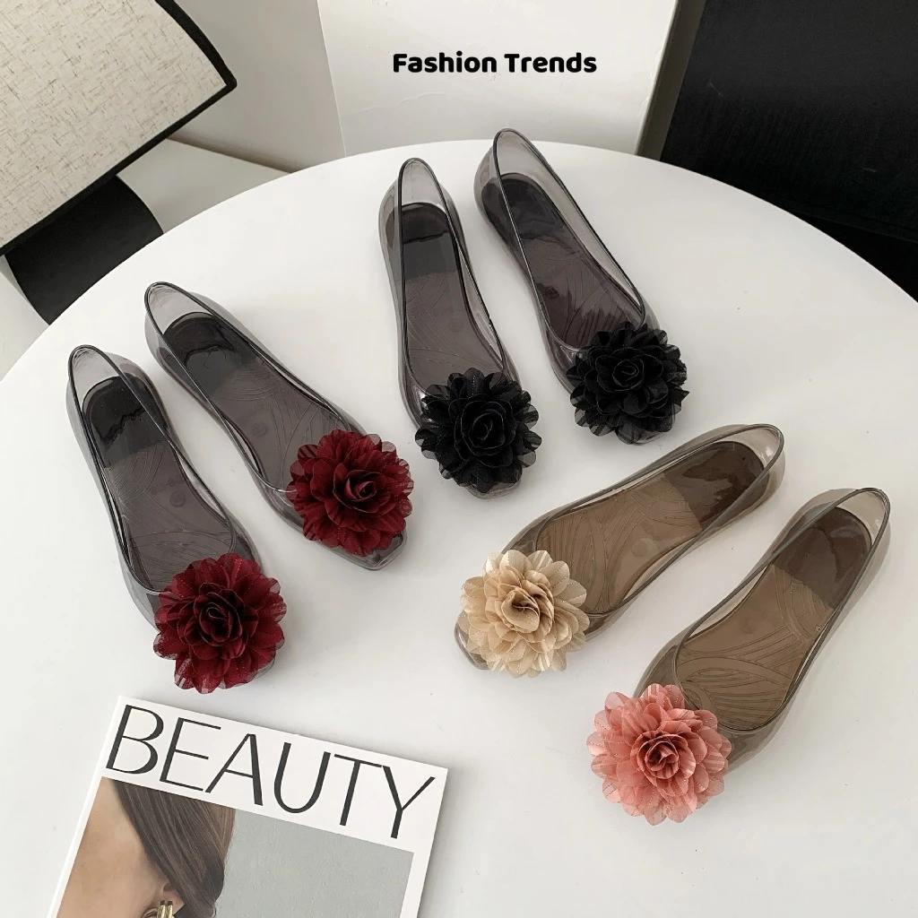 พร้อมส่งจากไทย【0088】รองเท้าคัชชูส้นแบนแต่งลายดอกไม้ใหญ่สวยหวานแซ่บเปรี้ยวใส่สบายกันลื่น