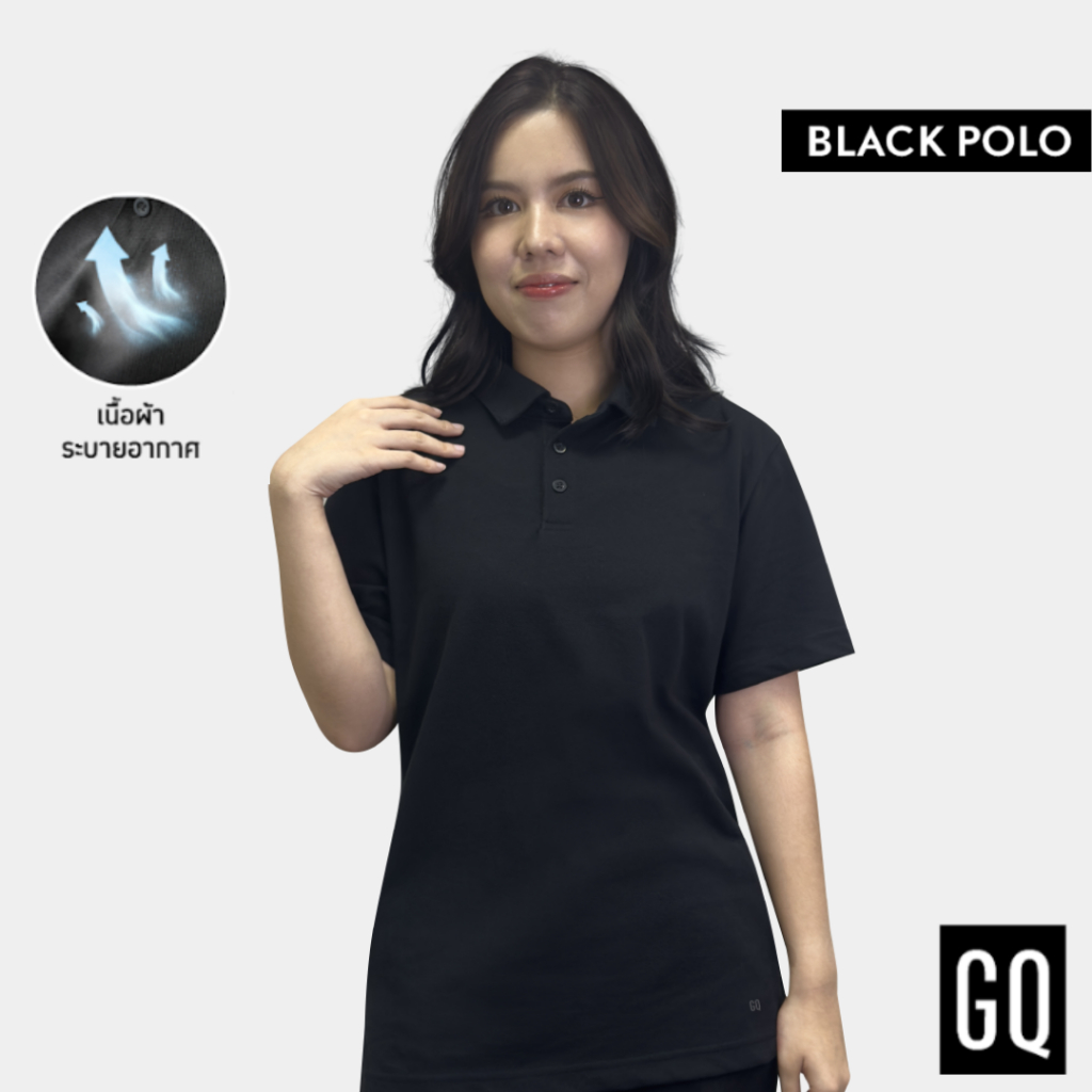 GQ Black Polo  เสื้อโปโลผู้หญิงสามกระดุม สีดำคลาสสิก ใส่สบาย แมตช์ง่าย ระบายอากาศ