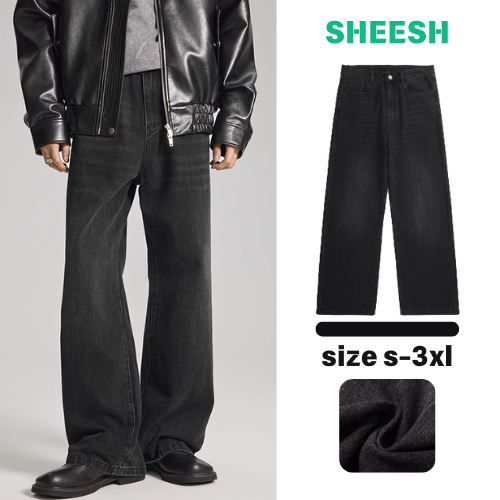 SHEESH กางเกงยีนส์ผู้ชายขากว้าง ขายาว กระบอกใหญ่ Mens Demin  นิยม ทรงกระบอก  Baggy Jeans  3สี Y2K ไซส์ M-3XL