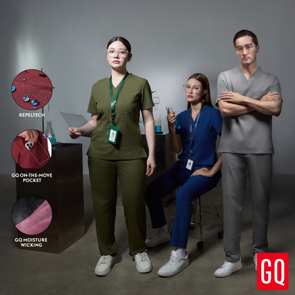 [ไม่ปักชื่อ] GQ Pro MED Men Scrub Premium Collection - เสื้อสครับผู้ชาย ผ้าสะท้อนน้ำ ใส่สบาย ยับยาก