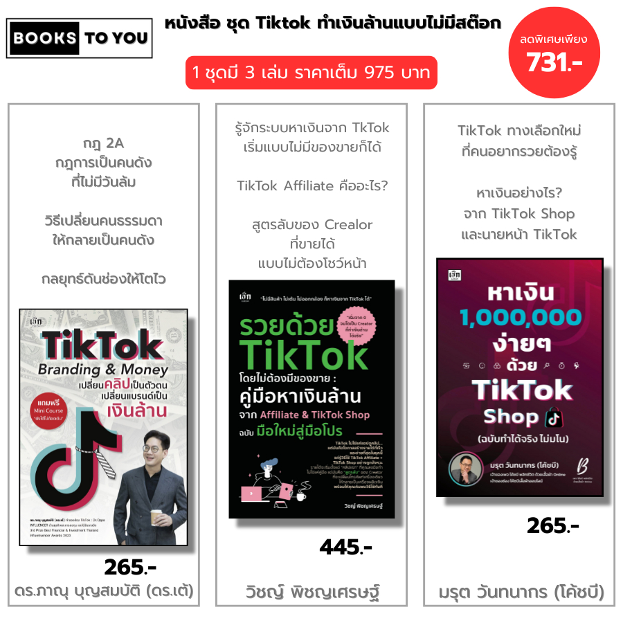หนังสือ ชุด Tiktok ทำเงินล้านแบบไม่มีสต๊อก I Tiktok Branding & Money-รวยด้วย Tiktok+หาเงิน 1,000,000