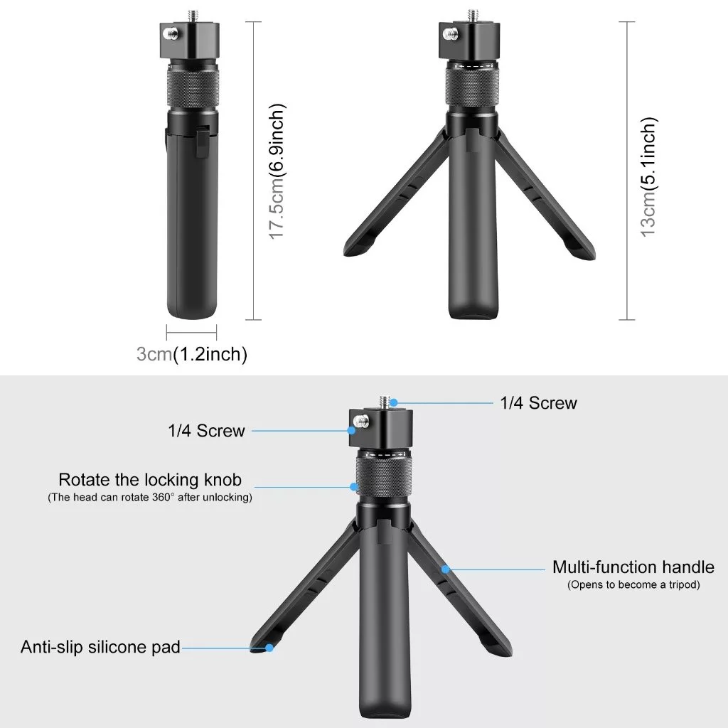 Mini Tripod For Insta360 X5 / X4 Air / X4 / X3 ไม้เซลฟี่ ขาตั้งกล้อง 1/4 นิ้วสําหรับ ขาตั้งกล้อง thumbnail 4