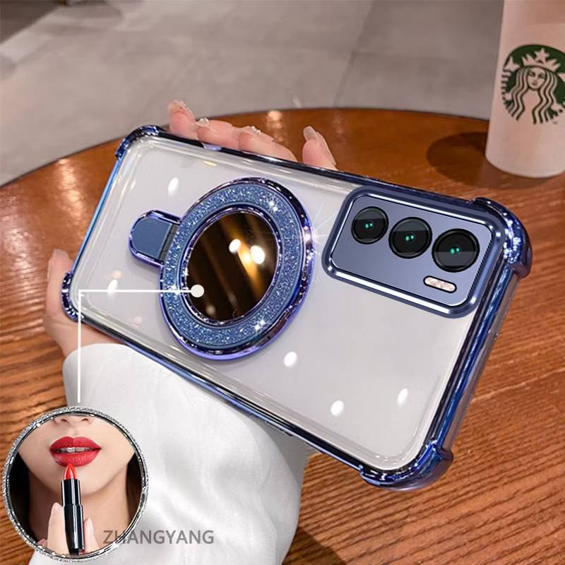 ส่งจากไทย เคสสำหรับ Realme C71 Realme14 14T 14Pro เคสกระจกตั้งได้ ขอบสี กันกระแทก กระจก สุดหรู E5