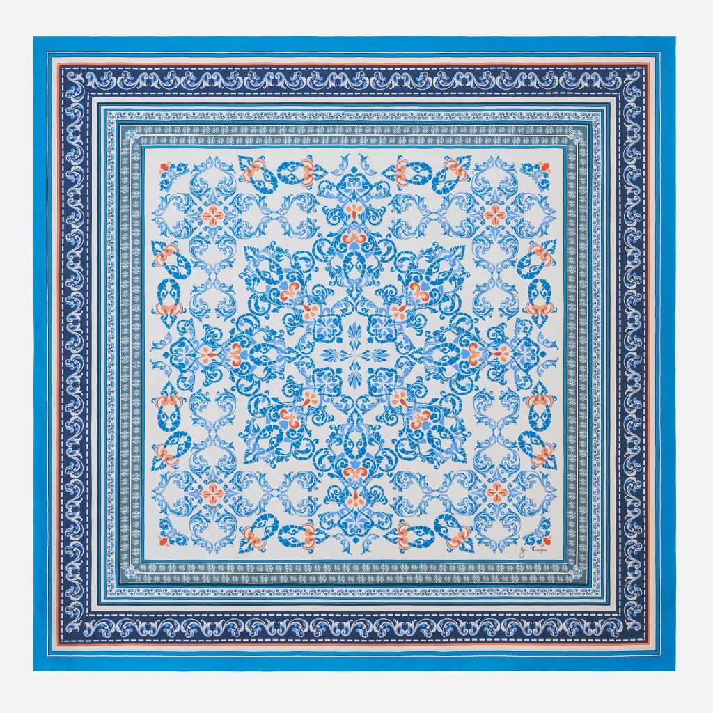 Indian Ancient Silk Twill Printed Scarf -  Blue