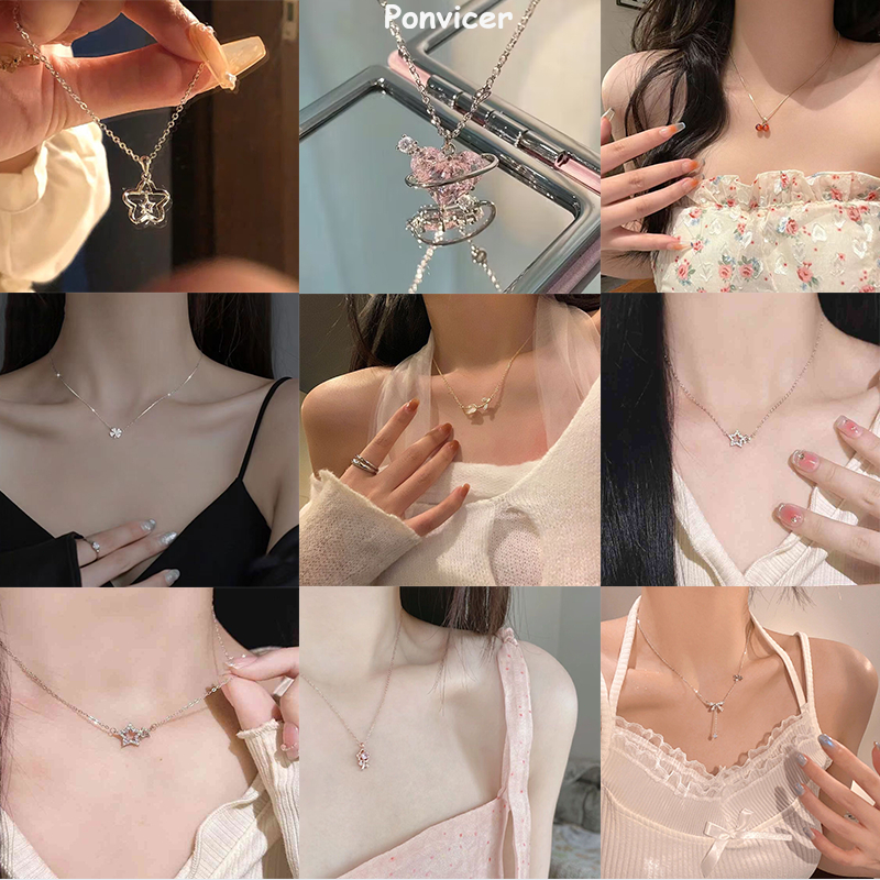 เครื่องประดับ สร้อยคอ จี้ใบโคลเวอร์สี่แฉก นําโชค ประดับคริสตัล แฟชั่นเกาหลี ให้เป็นของขวัญ สําหรับผู้หญิง