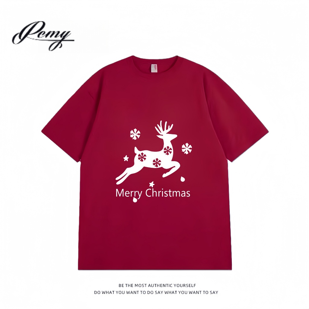 [จัดส่งภายใน 24 ชั่วโมงจากกรุงเทพฯ] เสื้อยืดคอกลมลายกวางเรนเดียร์คริสต์มาส BD151 ผ้าฝ้าย 100% ยืดหยุ