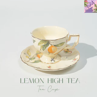 Violet Flamingo ชุดน้ำชาลายเลมอนและดอกไม้ สีครีม รุ่น Lemon High Tea Set ในชุดมีกาน้ำชาและแก้วจานรอง 2 ชุด