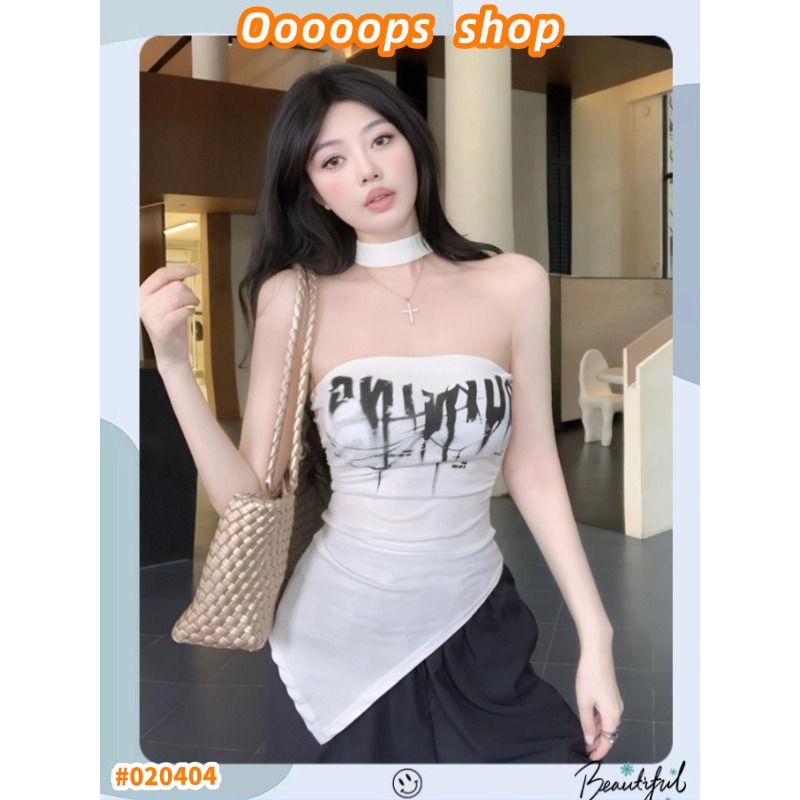 เสื้อเกาะอก เสื้อครอป ทรงเข้ารูป ทรงผิดปกติ พิมลาย ออกแบบสวย #02404