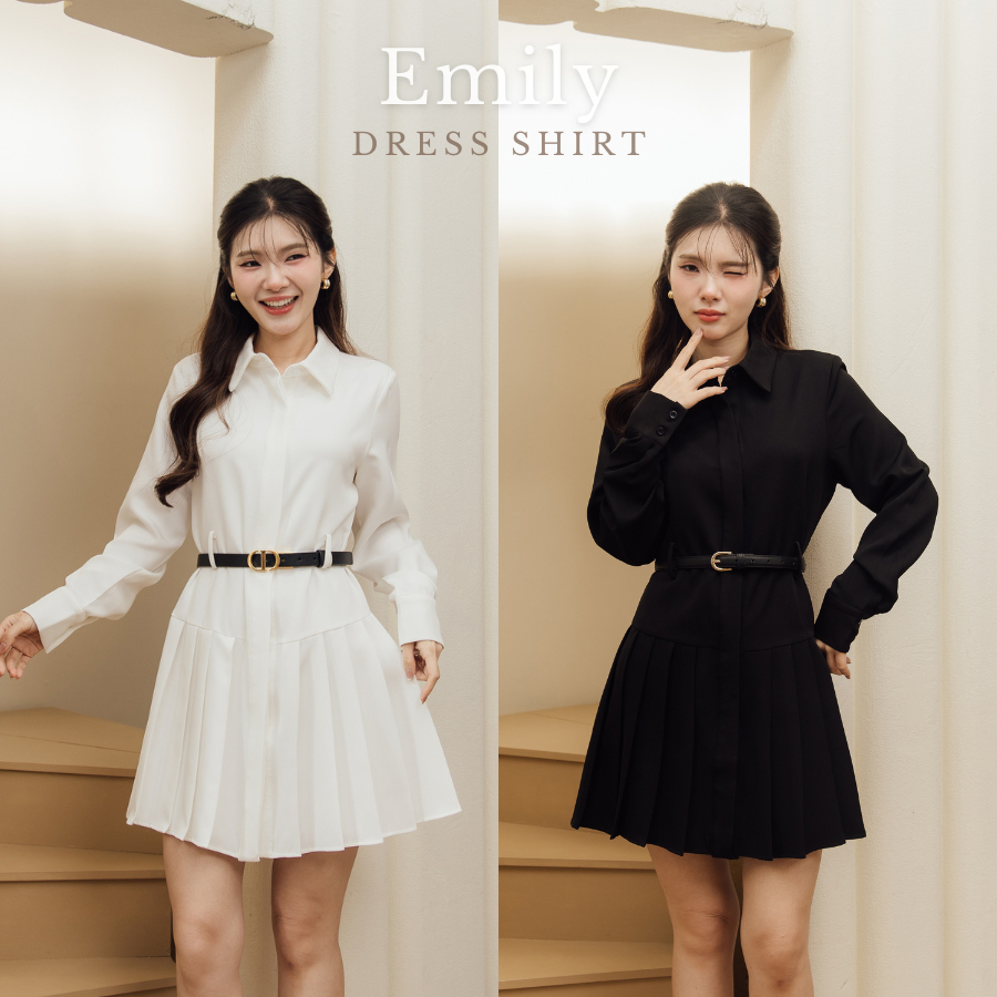 Onceandtwice | Emily Dress Shirt ชุดเดรสเชิ้ต มาพร้อมเข็มขัดอะไหล่สีทอง ดีเทลจีบปลายกระโปรง ผ้าหนาอย่างดี สวยติดแกรมสุดๆ