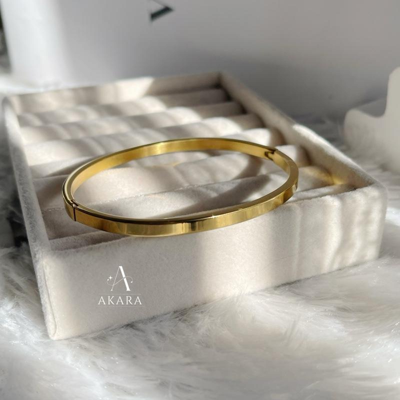 AK-B031 Meena Bracelet กำไลเกลี้ยง 19cm หน้าเรียบผิวเงา ขนาด 4มิล Stainless Steel 18k (ไม่ดำ ไม่ลอก 