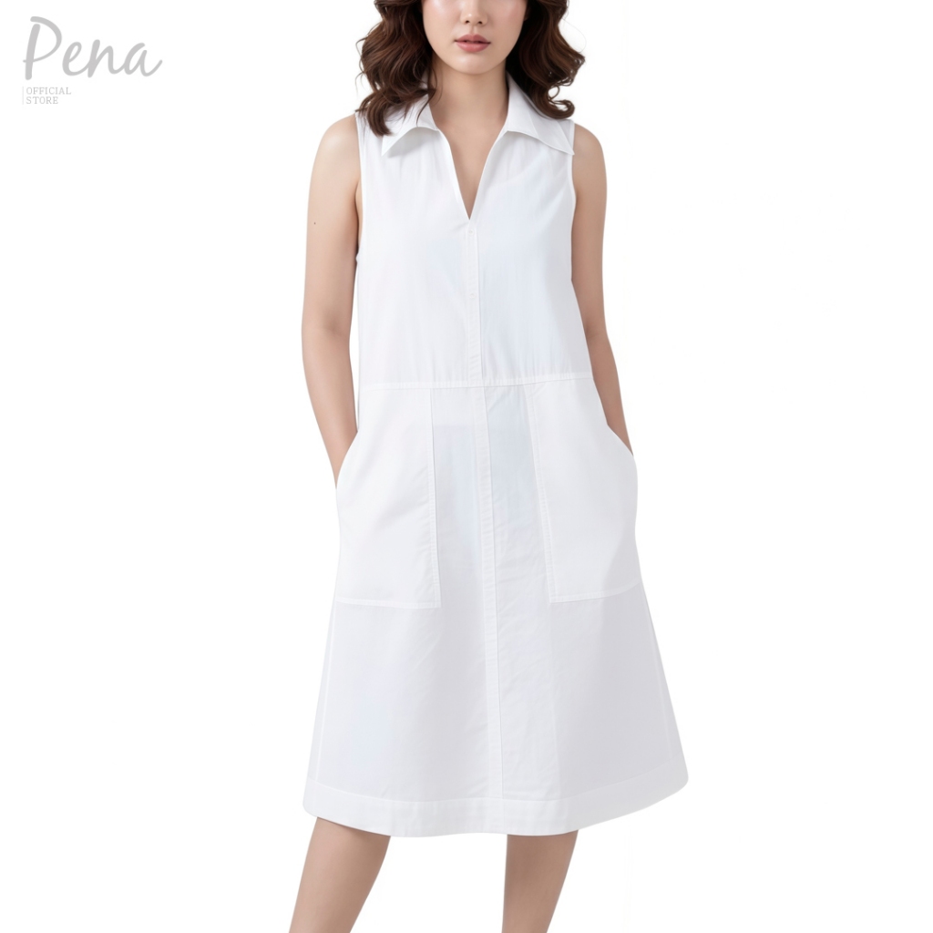 Pena house ชุดเดรสคอวีแขนกุดทรงเอ PWDL102502