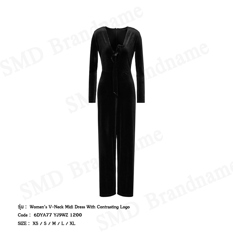 Armani Exchange ชุดเดรสผู้หญิง รุ่น A/X Women's V-Neck Midi Dress With Contrasting Logo Code: 6DYA77