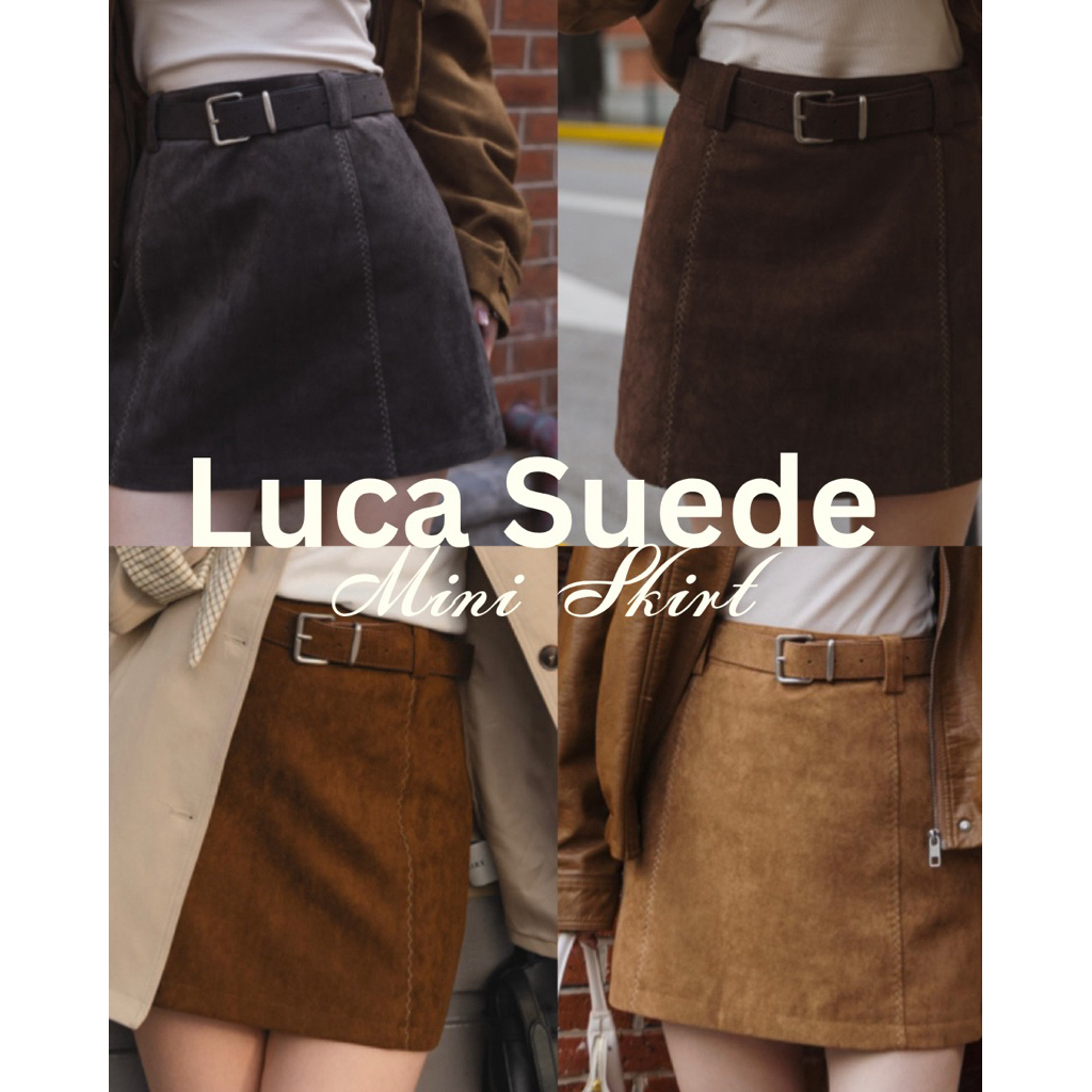 Luca Suede Mini Skirt กระโปรงหนังกลับ+เข็มขัดหนังกลับเข้าเซต