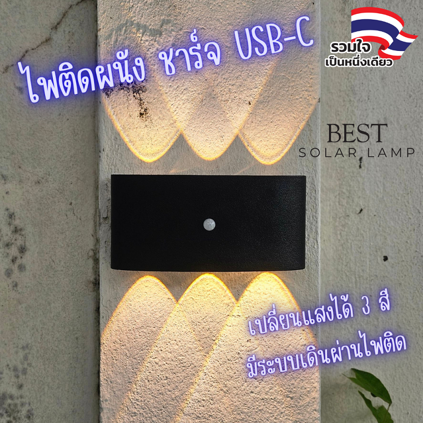 [ พร้อมส่ง ] โคมไฟติดผนัง ชาร์จไฟ USB-C เปลี่ยนแสงได้ 3 สี ไม่ต้องเจาะผนัง โหมดโมชั่น เปิด/ปิดได้