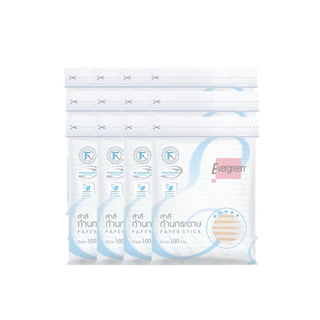 (ยกแพ็ค) สำลีก้านกระดาษเอเวอร์กรีน 100 ก้านถุง - แพ็ค 12 ชิ้น / Cotton Bud Evergreen Paper Stick 100 pcs.(Pack 12)