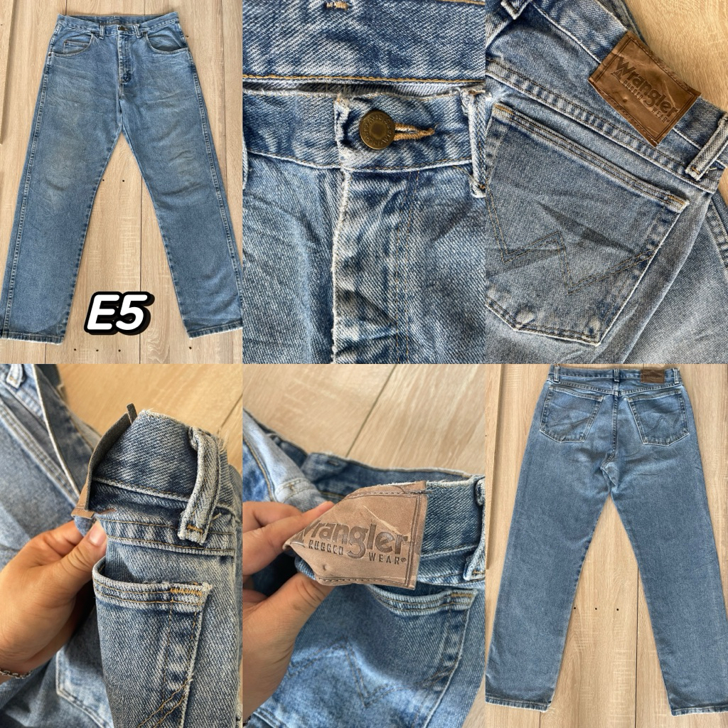 E5 ยีนส์มือสองwrangler เอว31“ สพ44” ยาว39.5“ ขา8”ส่งฟรี