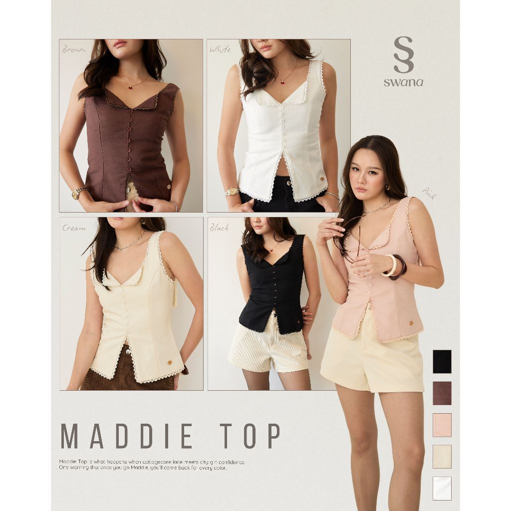 Swana.ss - Maddie top  XS-3XL 🧈💖🦩 เสื้อกล้ามแต่งลูกไม้ แต่งกระดุมหลอกด้านหน้า