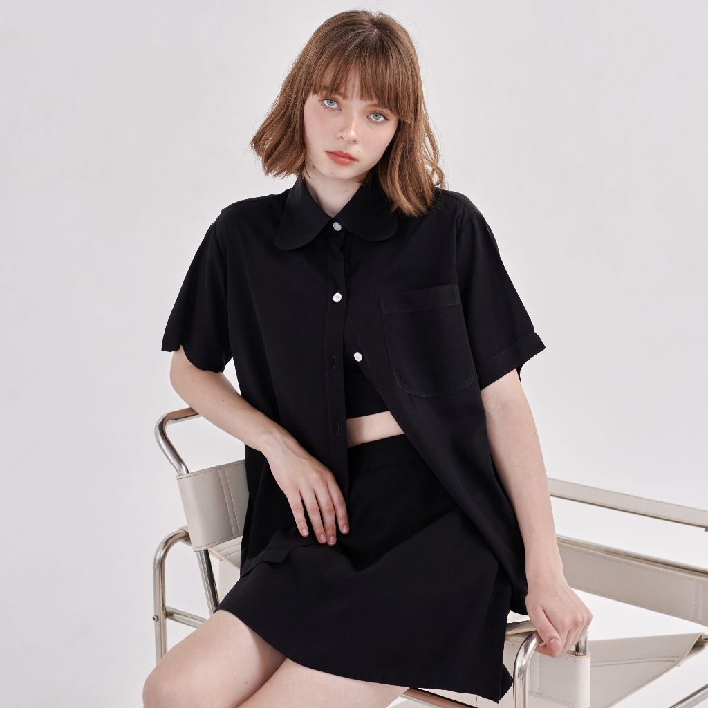 Pimnatta Fond Shirt – เสื้อเชิ้ต มีสไตล์ ชายเรียบ เนื้อผ้านุ่มเบาสบาย แมตช์ง่าย มีกระโปรง Match Look