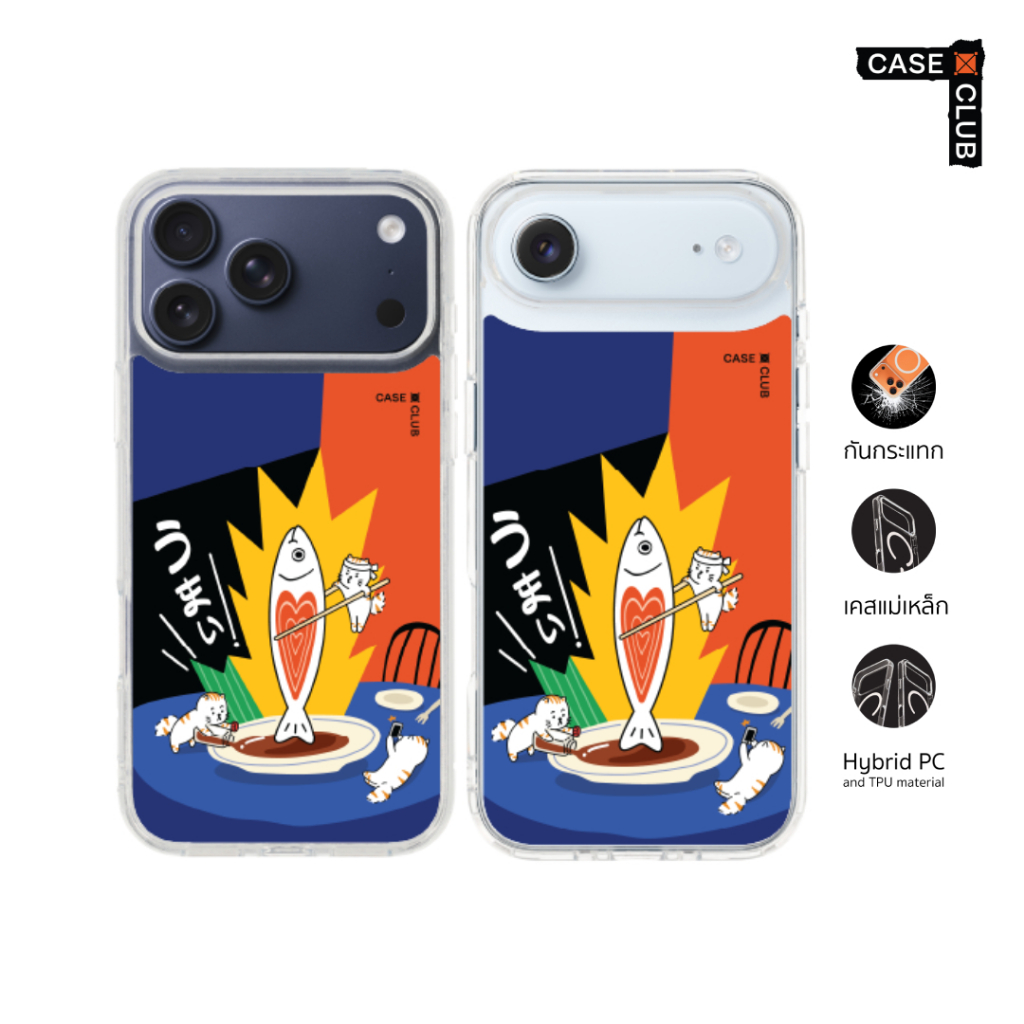 CaseClub เคสไอโฟน เคส แม่เหล็ก ลาย Salmon Cat Dinner สำหรับ i17 Pro Max/i17 Pro/i Air/i17
