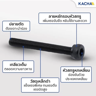 KACHA สกรูหัวจม หกเหลี่ยม สกรูหัวจมดํา เกรด 12.9 ขนาด M3-M8 เหล็กแข็งคุณภาพสูงระดับอุตสาห DIN912