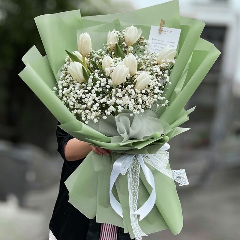 (20แผ่น/แพ็ค) กระดาษห่อช่อดอกไม้ สีพื้น 56*54cm อุปกรณ์จัดช่อ ห่อดอกไม้ กระดาษห่อดอกไม้กันน้ำ - รูปที่ 5