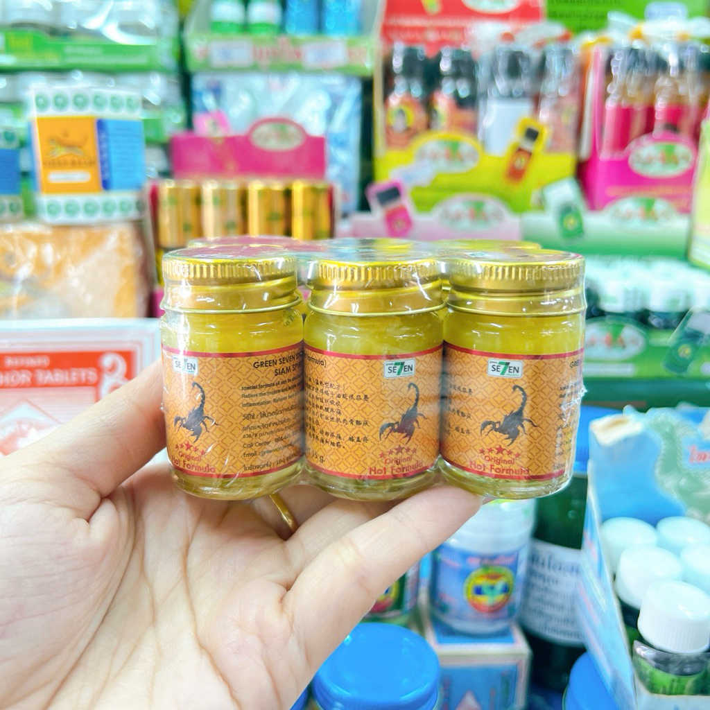 [ขนาดพกพา 15g. จำนวน 6 ขวด] ยาหม่องกรีนเซเว่นสีเหลือง Scorpion blam