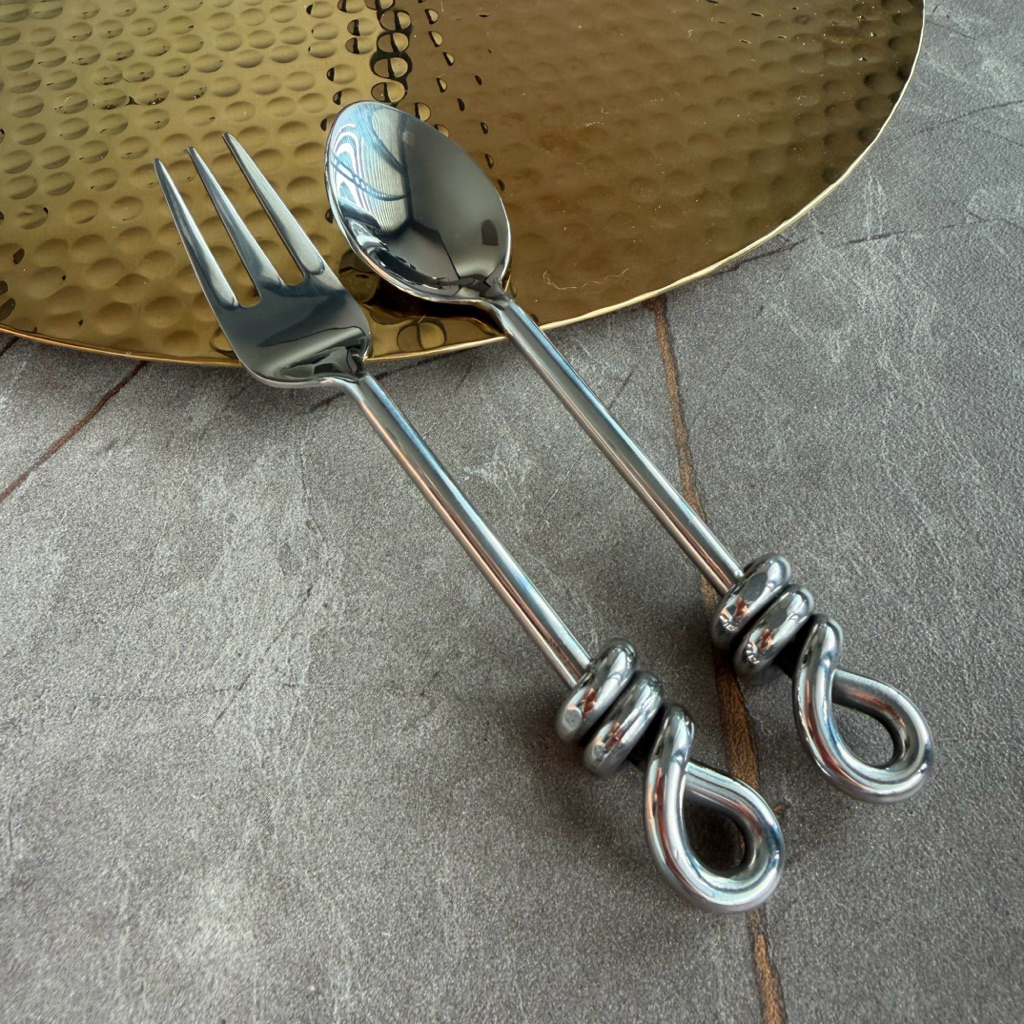 ชุดช้อนกาแฟ ส้อมผลไม้ สแตนเลส ( Stainless 304 ) ดีไซน์เชือก