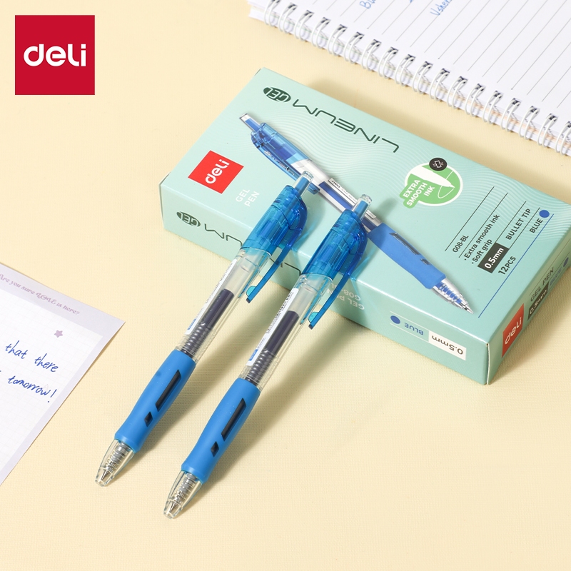ปากกาเจล Deli รุ่น G08 หมึกน้ำเงิน ด้ามจับนุ่ม เขียนลื่น ขนาด 0.5mm (จำหน่าย 1 ด้าม)