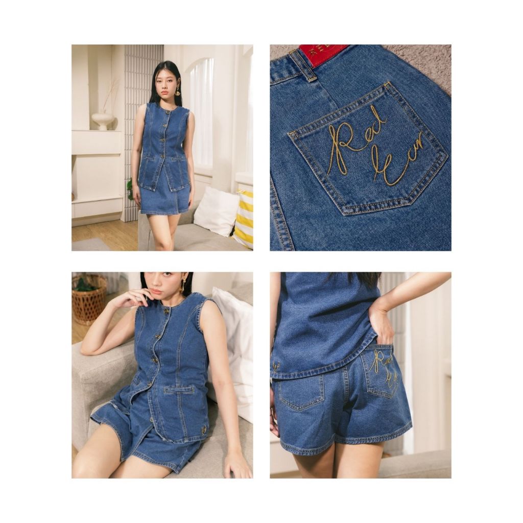 RED EAR CARPI SHORTS กางเกงกระโปรงยีนส์ขาสั้น