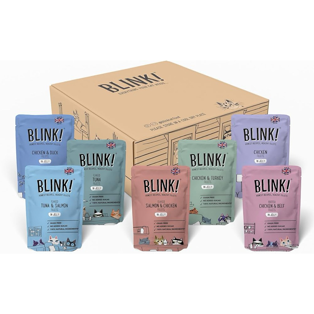 พร้อมส่ง 📦 1 แพ็ค 12 ซอง แบรนด์ 🇬🇧สารอาหารวิตามินครบ Complete cat food  (8 รสชาติ 85 G) Blink! Flaked Tuna Chicken