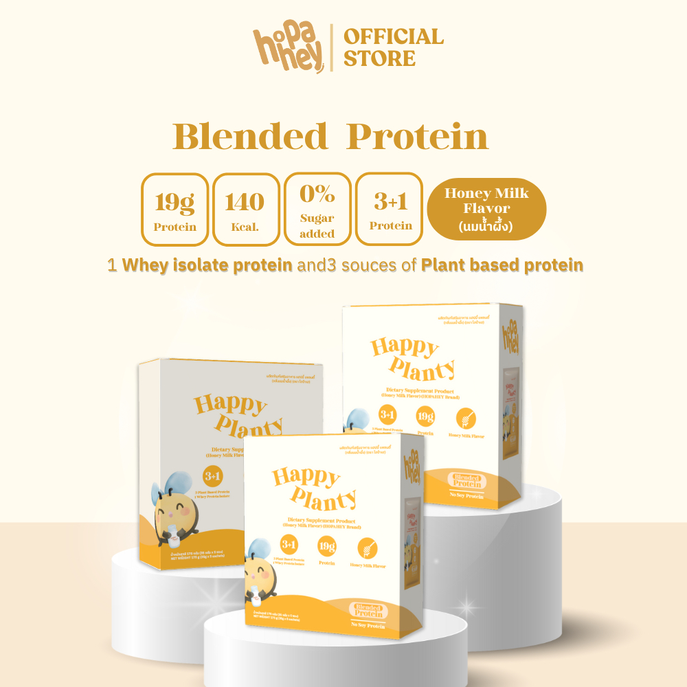 (3 กล่อง) โปรตีนอารมณ์ดี HAPPY PLANTY HONEY MILK FLAVOR