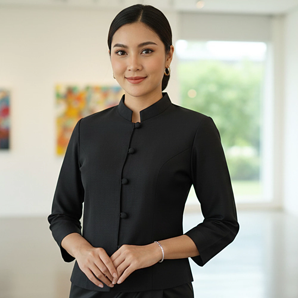 เสื้อแฟร์ชั่นผู้หญิง ทรงจิตรลดา สีขาวนวล ชมพู กรมเข้ม กรมเข้ม ฟ้า