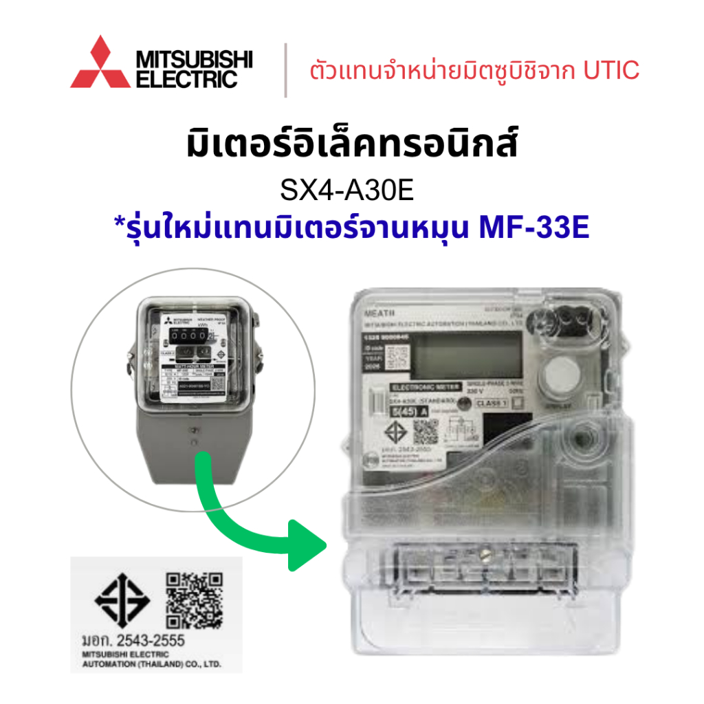 Mitsubishi มิเตอร์อิเล็กทรอนิกส์ SX4-A30E (แทนมิเตอร์จานหมุน MF-33E)