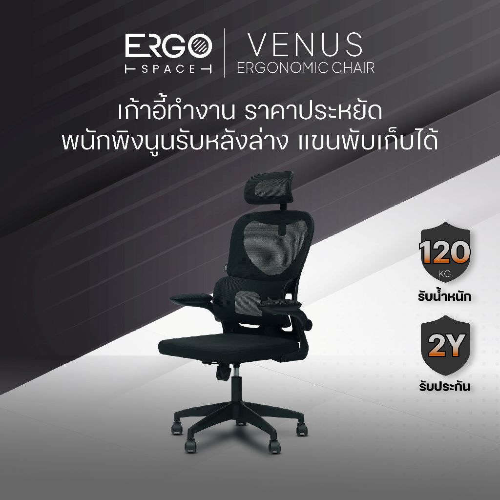 ErgoSpace เก้าอี้ทำงาน รุ่น วีนัส เก้าอี้ทำงานเพื่อสุขภาพ ปรับเอนได้