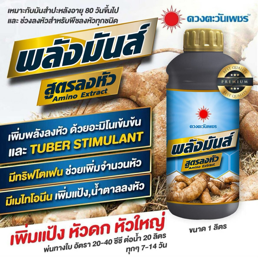 พลังมันส์ ฮอร์โมนพืชสูตรลงหัว ขนาด 1 ลิตร ใช้ได้กับพืชลงหัวทุกชนิด เร่งแป้ง เพิ่มน้ำหนัก ใช้ได้ 10 ไร่
