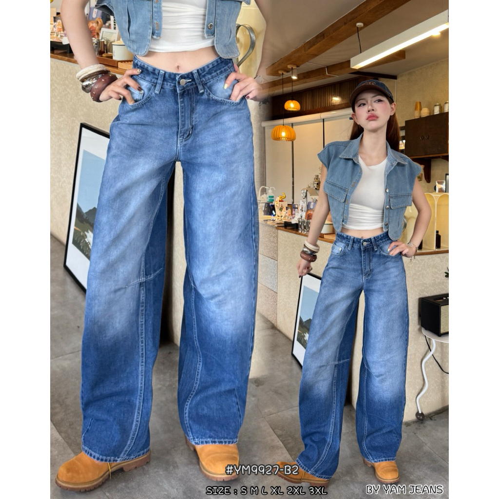 (🚚ส่งด่วน) YAM jeans | S-3XL✨ กางเกงยีนส์เอวสูงขากระบอกบาเรล barrel ym9927 ym9926 ym9934 DWjeans - รูปที่ 4