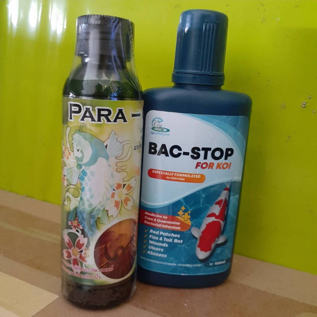 BAC-STOP และ PARA-CIDE FOR KOI สำหรับปลาคาร์ฟ ขนาด 100 ml.
