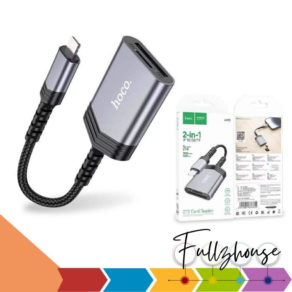 จัดส่งด่วน สายแปลง Hoco UA25 ตัวแปลง SD/TF OTG Card Reader 2in1 เครื่องอ่านการ์ด iP card reader tran