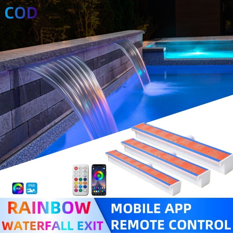 ไฟน้ำตกอะคริลิก RGB LED ม่านน้ำตก รางทำม่านน้ำตกสไตล์โมเดิร์น น้ำตกสระว่ายน้ำ น้ำตกบ่อปลา น้ำตกภูมิทัศน์ ผนังบ่อปลา IP68