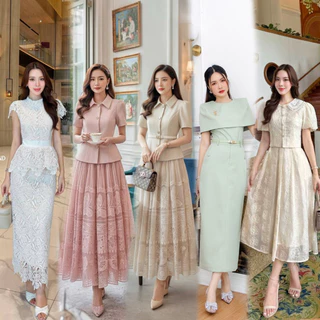 S-XXL ชุดเซต 2ชิ้น เสื้อ+กระโปรง สีขาว/ครีม/ชมพู/เขียว/ดำ/แดง ใส่ทำงาน ไปงานแต่ง งานบุญ งานบวช #Lalabelle #Jariya