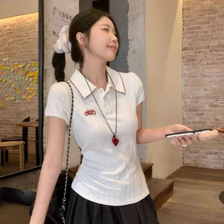 พร้อมส่งในไทย*** เสื้อคอปกแขนสั้น มีกระดุมหน้าใช้งานได้จริง ผ้านิ่ม ปักตัวอักษร Y292