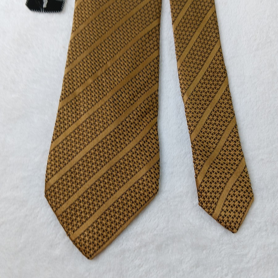 เนคไท ผ้าไหม Ermenegildo Zegna Silk Tie Gold Metallic Striped Made in Italy