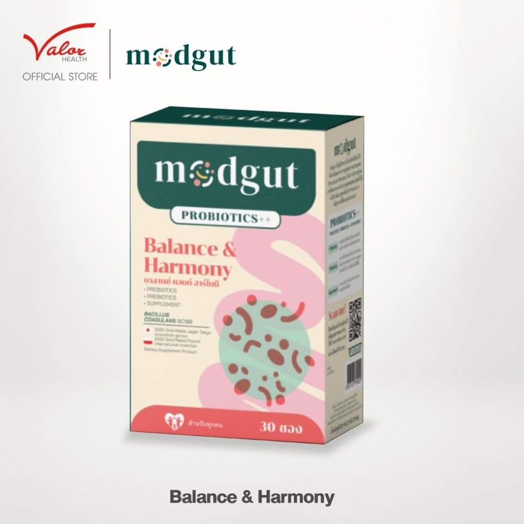 Modgut Probiotics++ สูตร Balance & Harmony ช่วยลดอาการท้องเสีย ท้องผูก ลำไส้แปรปรวน อาหารเสริมเพื่อส