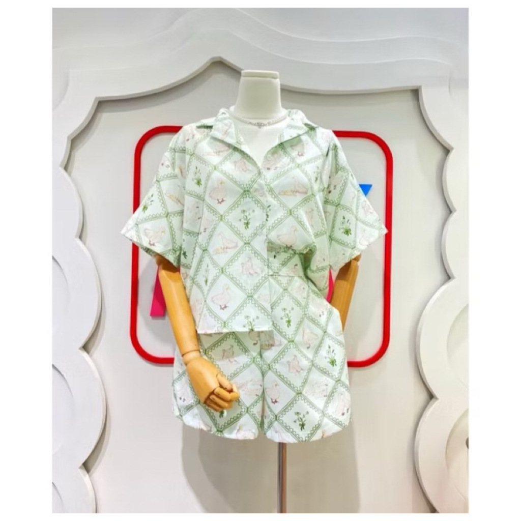 [Nifty Fifty]- มือ1🔥SALE🔥ชุดเซ็ตผ้าพรีเมี่ยม เสื้อคอปก+กางเกงขาสั้น พิมพ์ลายสวย