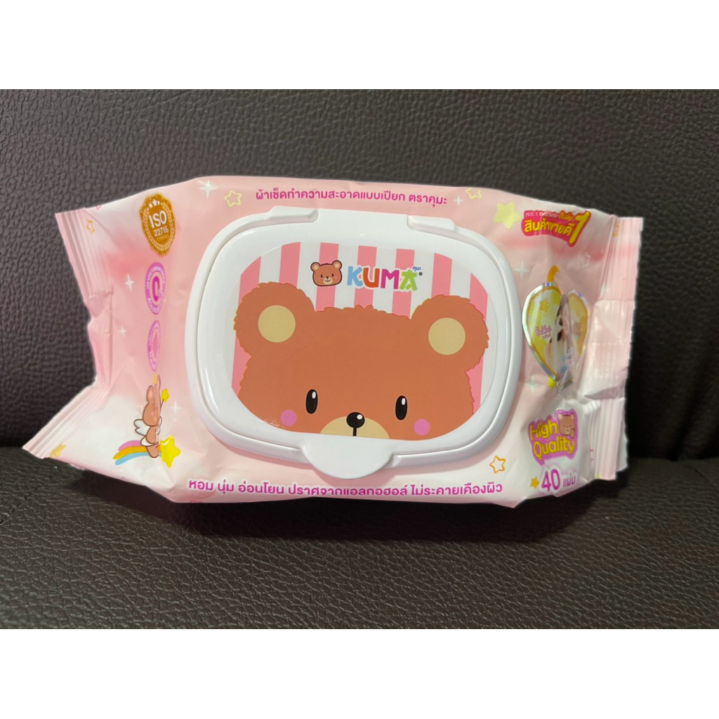 Kuma ทิชชู่เปียก 40 แผ่น กลิ่นธรรมชาติ สีชมพู