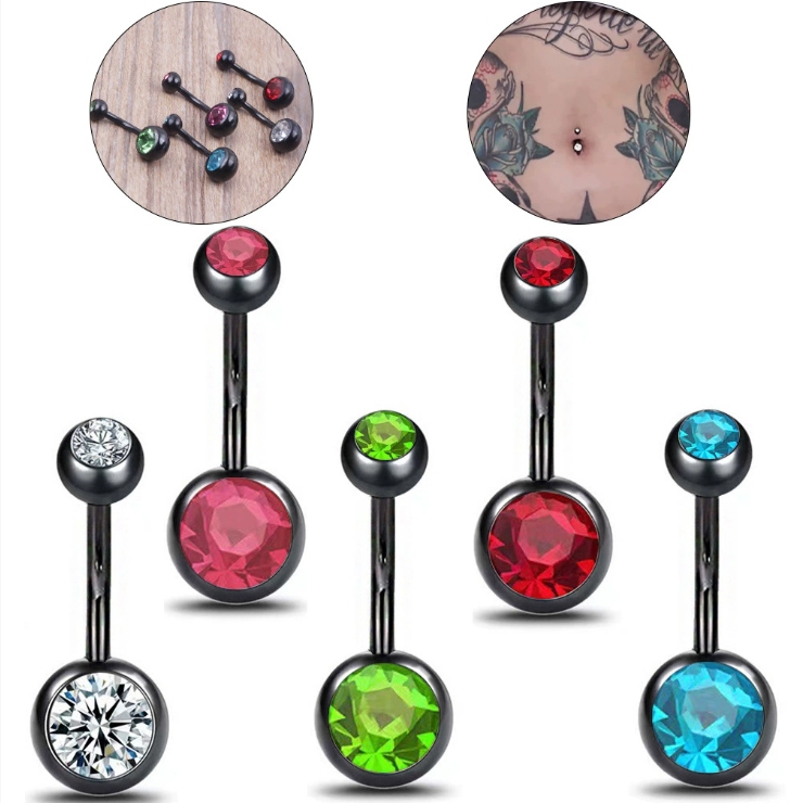 จิวสะดือ Double-Head Bag Drill Navel Nail Black Diamond Puncture Jewelry