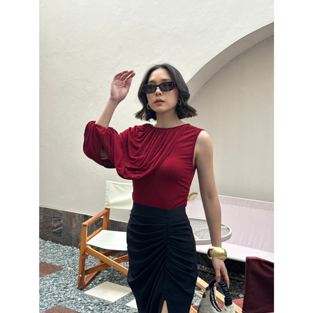 colourblockmatter - Brella Top เสื้อยืดผ้าวิ้งดีไซน์เก๋ ยืดเยอะ